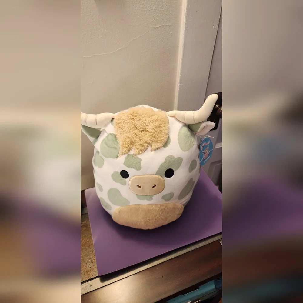 NWT Squishmallows Celestino Green Spotted Highland Cow - Picture 2 of 5